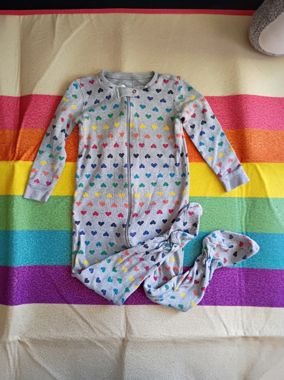 Primary 18-24m Rainbow Heart Zip Footie